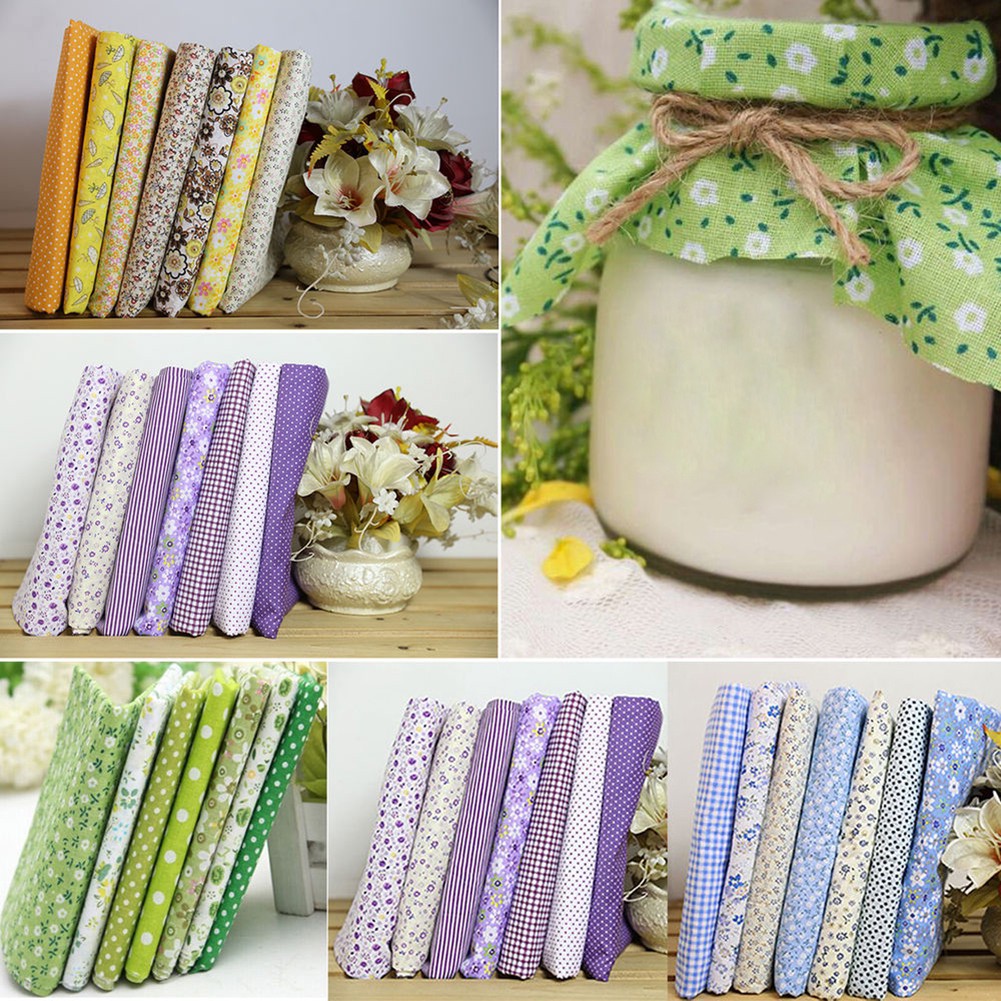 Bộ 7 tấm vải cotton 25x25cm họa tiết hoa làm đồ thủ công tiện dụng