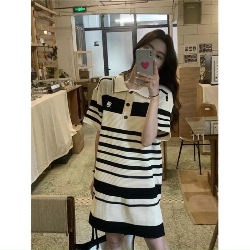 Váy polo mongtogi suông sọc hình thỏ hoặc không thỏ mẫu chị Nina Lê ✨LOTUS SHOP✨