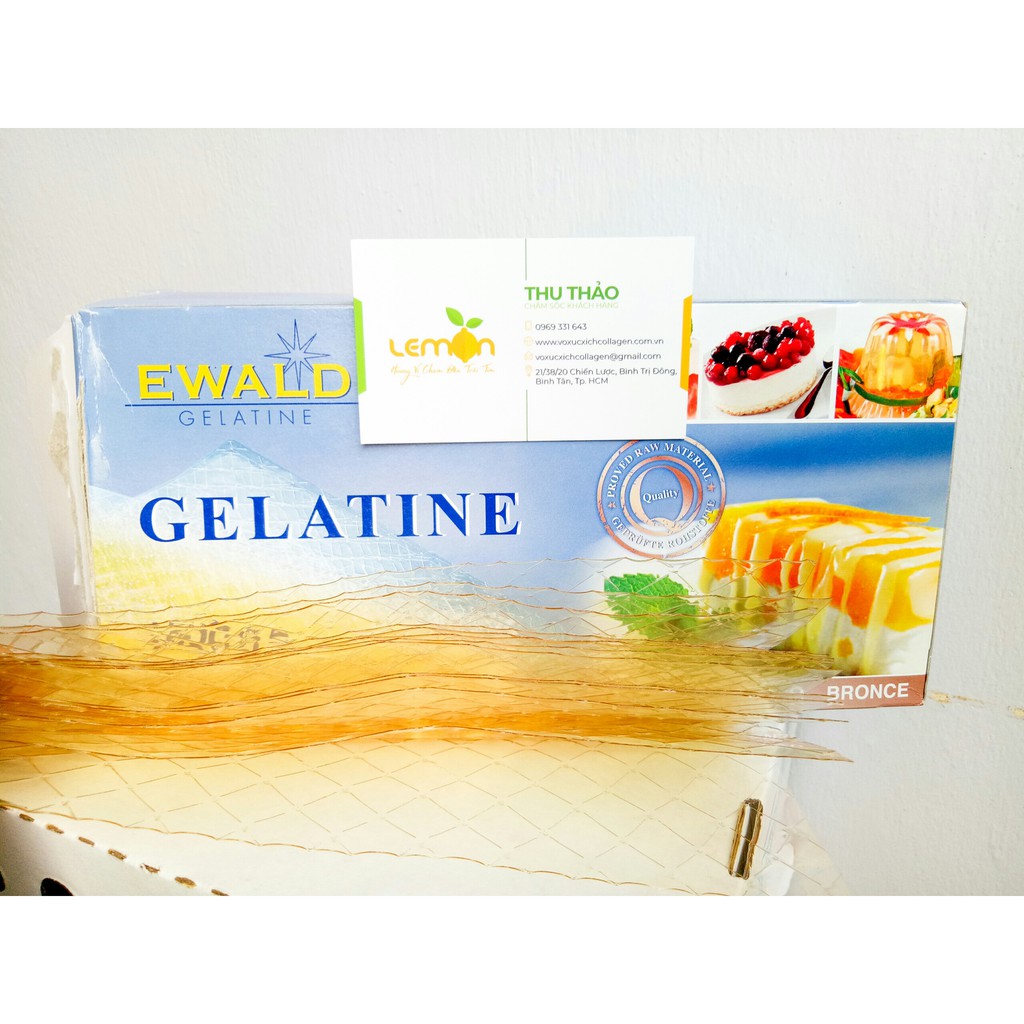 Hộp 1kg Gelatine lá Ewald Đức (3.4g/lá)