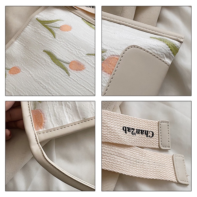 Túi Đeo Vai Vải Canvas Cỡ Lớn 2022 Họa Tiết Hoa Tulip Phong Cách Hàn Quốc Thời Trang Cho Nữ