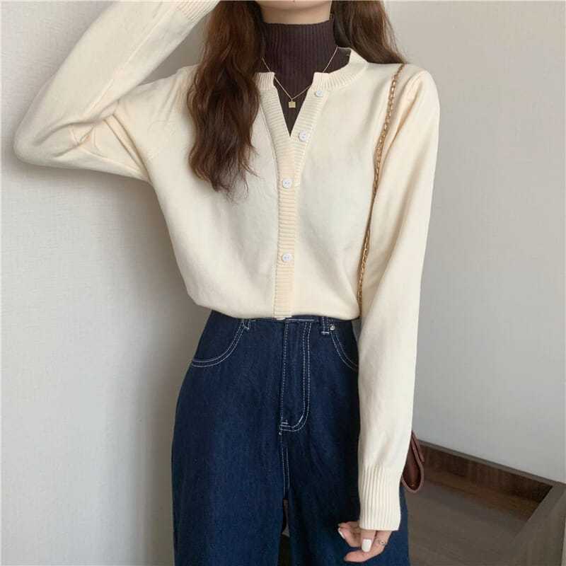 Áo Sweater Cổ Cao Giả Hai Lớp Dáng Ôm Thời Trang Thu Đông Hàng Mới 2022