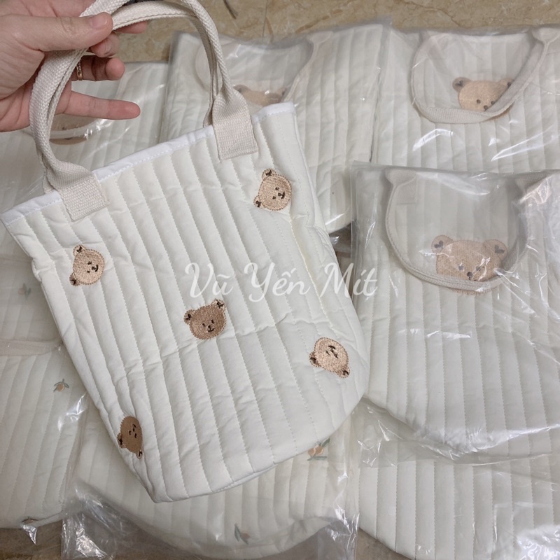 Túi vải đựng bỉm sữa và đồ dùng cho bé hoạ tiết dottodot siêu xinh 🐻