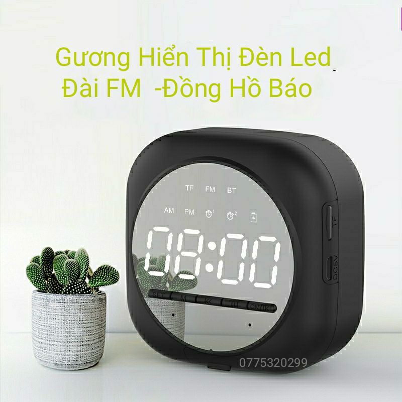 Loa Bluetooth Đài FM Tích Hợp Đồng Hồ Báo Đài FM Màn Hình Tráng Gương hót 2020