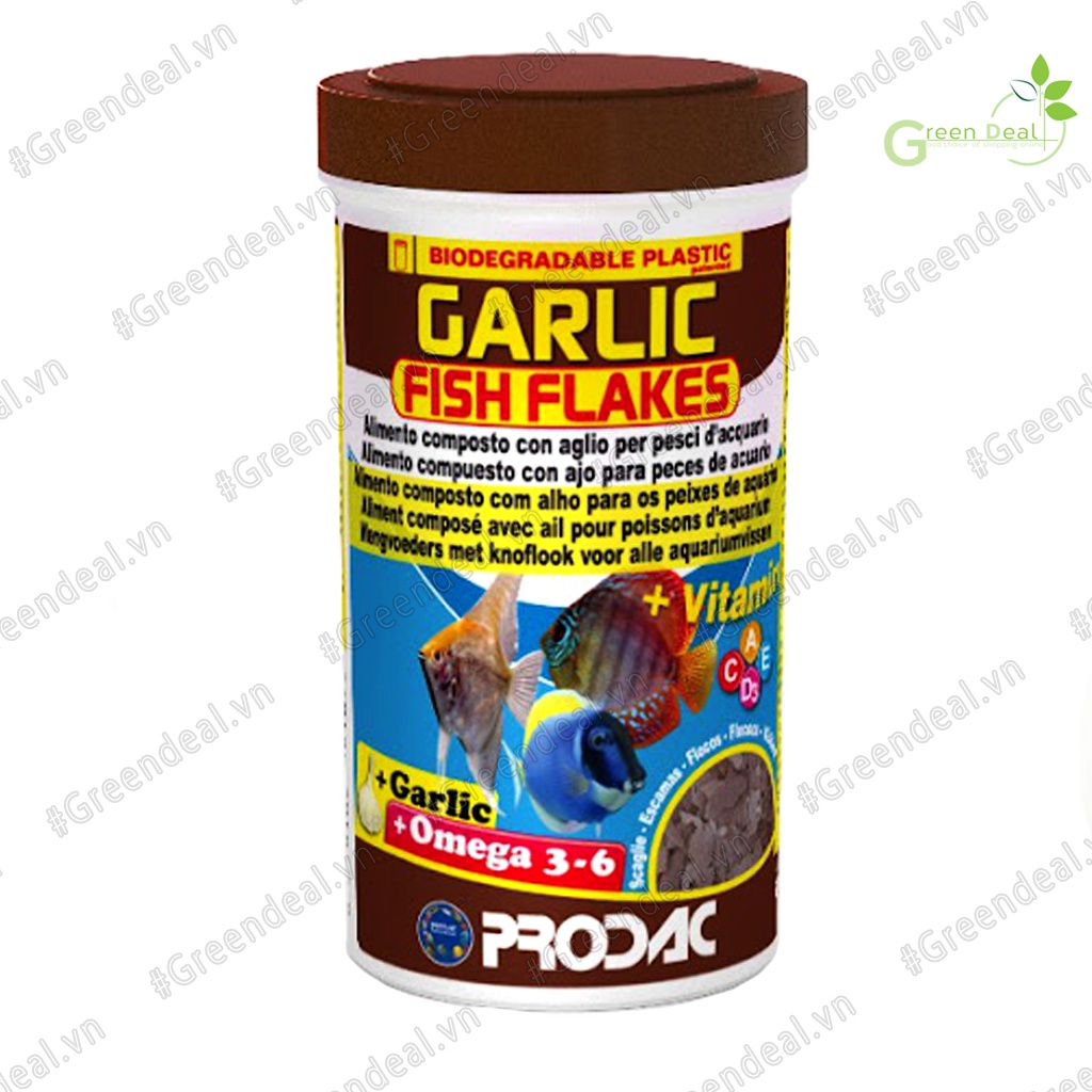 PRODAC - Garlic Fish Flakes (Lọ 20 gram) | Thức ăn khô có tinh chất tỏi cho cá cảnh thủy sinh