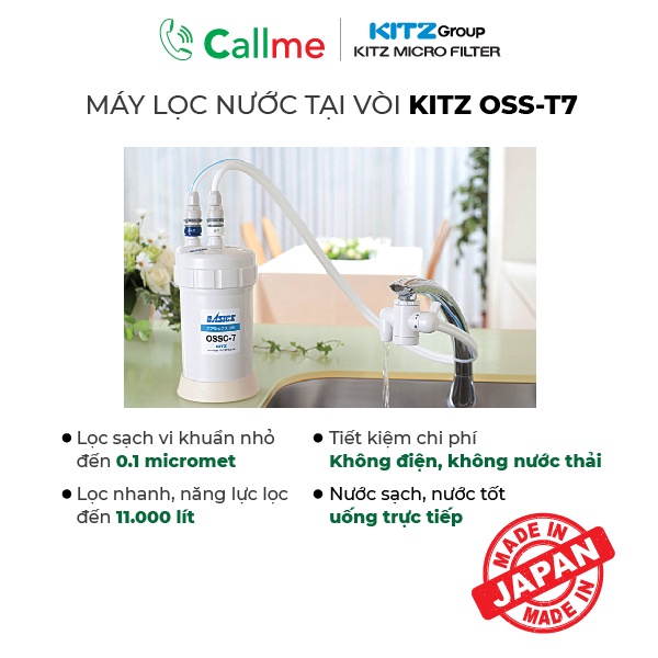 Máy lọc nước tại vòi Kitz OSS-T7 công nghệ màng lọc sợi rỗng từ Nhật Bản - Lọc Clo, tạp chất và vi khuẩn có hại