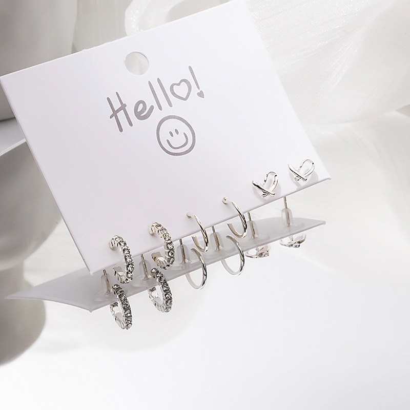 Bông Tai Kim Loại Hình Chữ C/Vuông/Tròn Nhỏ Dạng Xoắn Không Phai Màu Cho Nữ