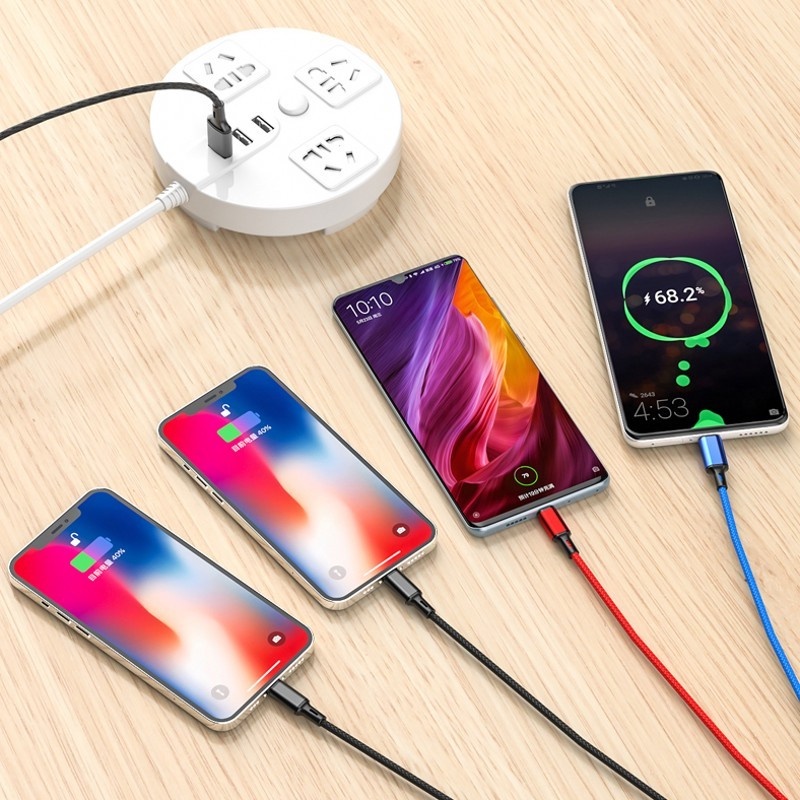 Cáp sạc 4 trong 1 chất liệu nylon bện bền bỉ giao diện lightning/USB type C/Micro USB tiện dụng