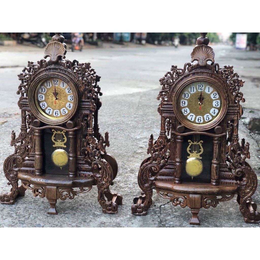 Đồng Hồ Quả Lắc Gỗ Mun Đuôi Công Hàng Cao Cấp KT 70cm x 44cm x 15cm