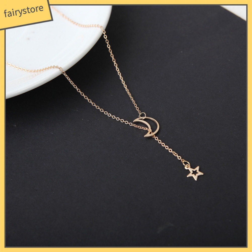 Dây chuyền mặt trăng và ngôi sao năm cánh đơn giản thanh lịch