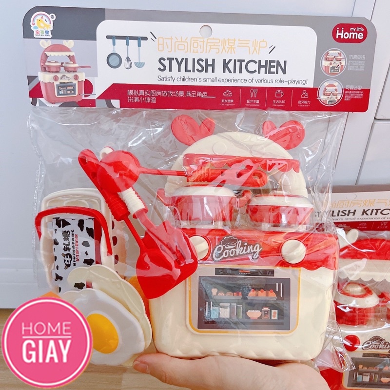 Bộ đồ chơi nấu ăn nhà bếp cho bé gái home giay nhiều chi tiết nhựa nguyên sinh an toàn