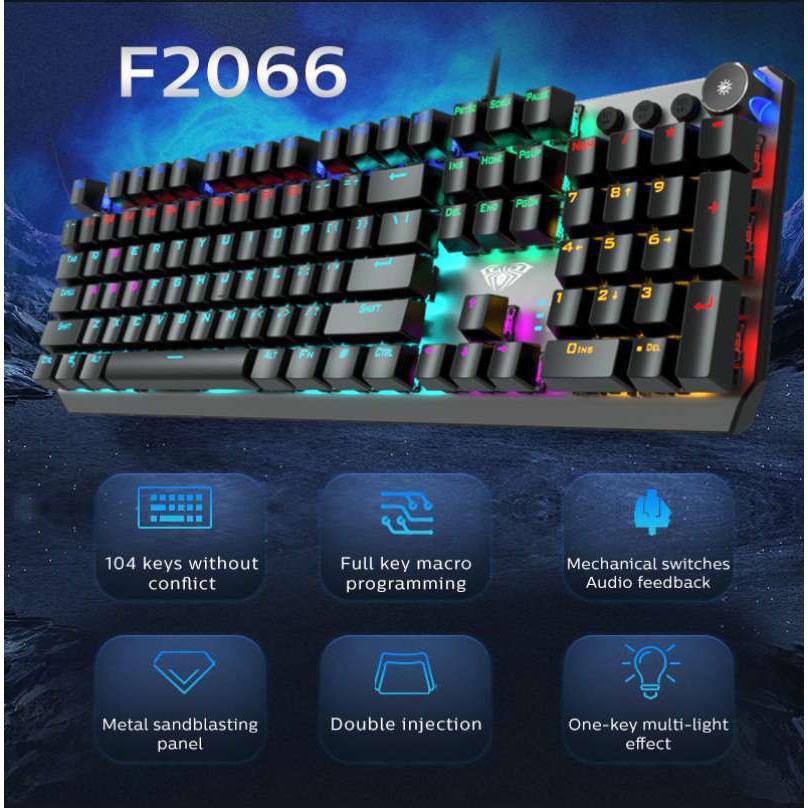 Bàn Phím Cơ Gaming Aula 2066-ii LED Rgb Macro,HƠN 20 CHẾ ĐỘ ĐÈN,HÀNG CHÍNH HÃNG