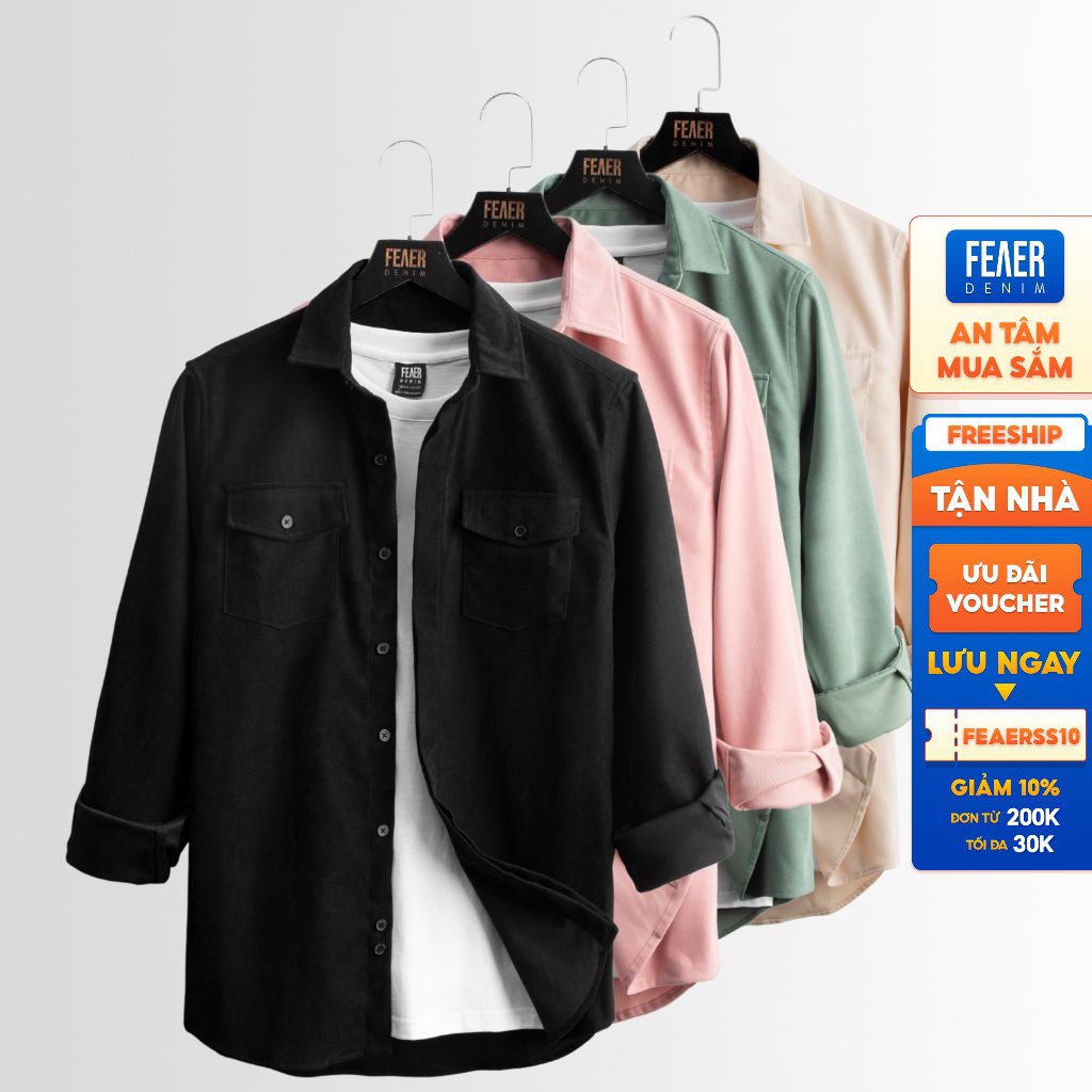 Áo sơ mi nam tay dài Velvet Fabric vải Lụa thoáng mát, không nhăn - FEAER DENIM LQ