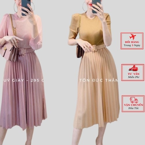 Chân váy nữ công sở xếp ly dáng dài ulzzang Hàn Quốc phong cách bánh bèo