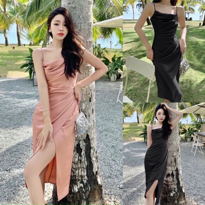 Đầm dự tiệc body 2 dây cổ đỗ M.L.XL