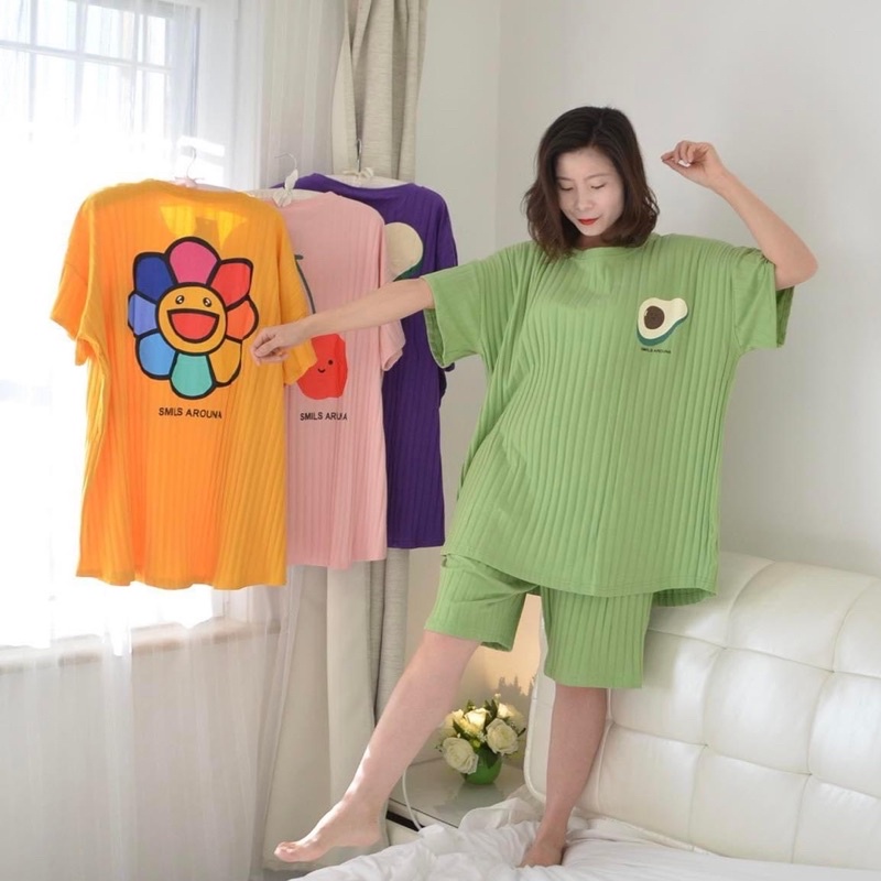 Sét Bộ Mặc Nhà Quần Đùi Áo Thun Hoạ Tiết