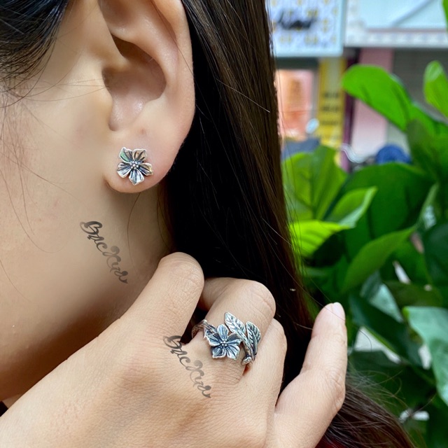 Nhẫn hoa mai Bạc nguyên chất S999