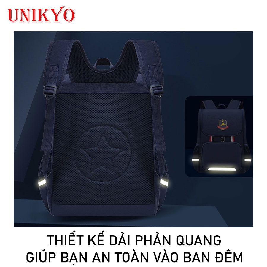 Balo cặp đi học sinh tiểu học nam nữ ba lô cho bé trai gái cấp 1 hàn Anh Quốc chống nước gù có phản quang Unikyo UN04