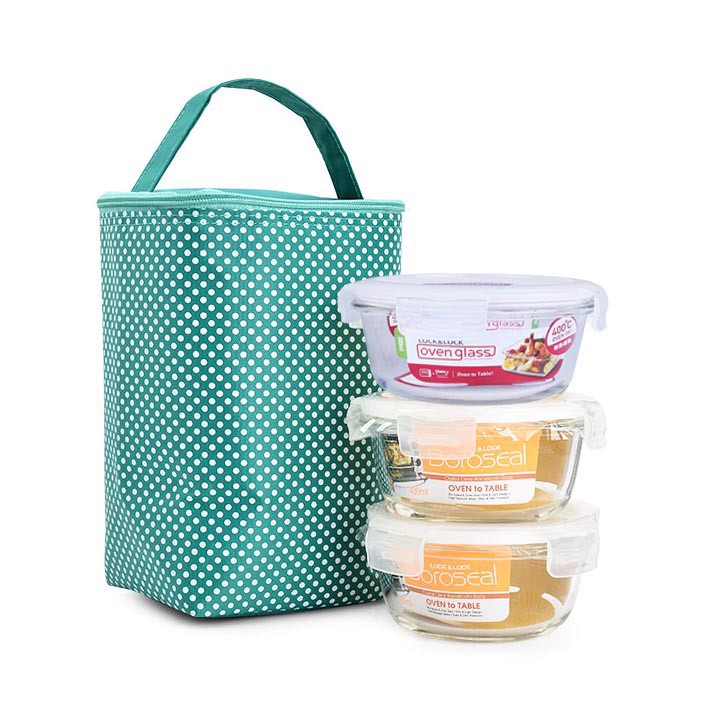 Bộ 3 Thủy Tinh Lock&Lock 400ml - 400ml - 380ml Tặng Túi Giữ Nhiệt