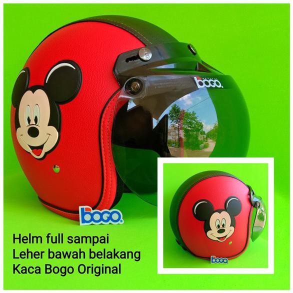 Mũ Bảo Hiểm Bằng Da In Hình Chuột Mickey Phong Cách Retro