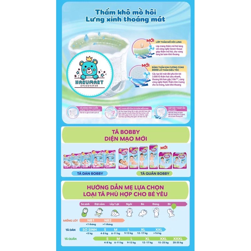 Bỉm tã quần Bobby có chứa gạo non Mega Jumbo M120/L104/XL92/XL84/XXL84