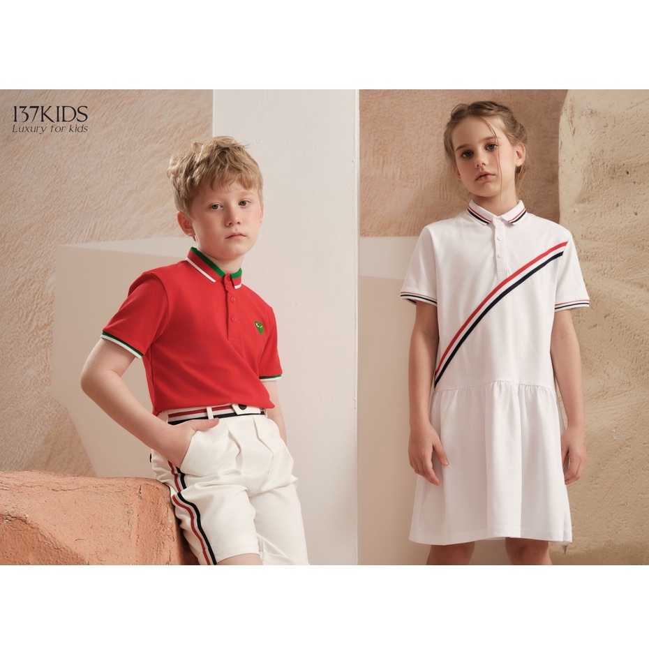 Váy polo sọc chéo 137Kids chất cotton thoáng mát thiết kế đuôi cá xòe xinh xắn cho bé gái