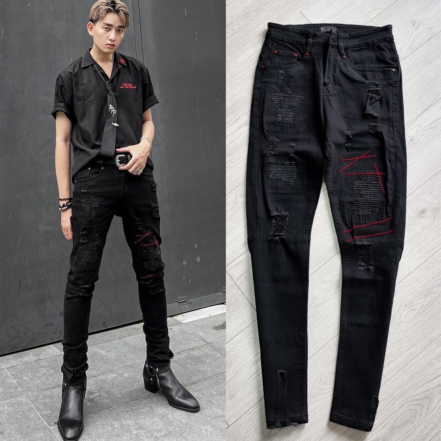 Quần Jean Nam Rách Xước , Ống Zipper, Style Đường Phố (QJ38)