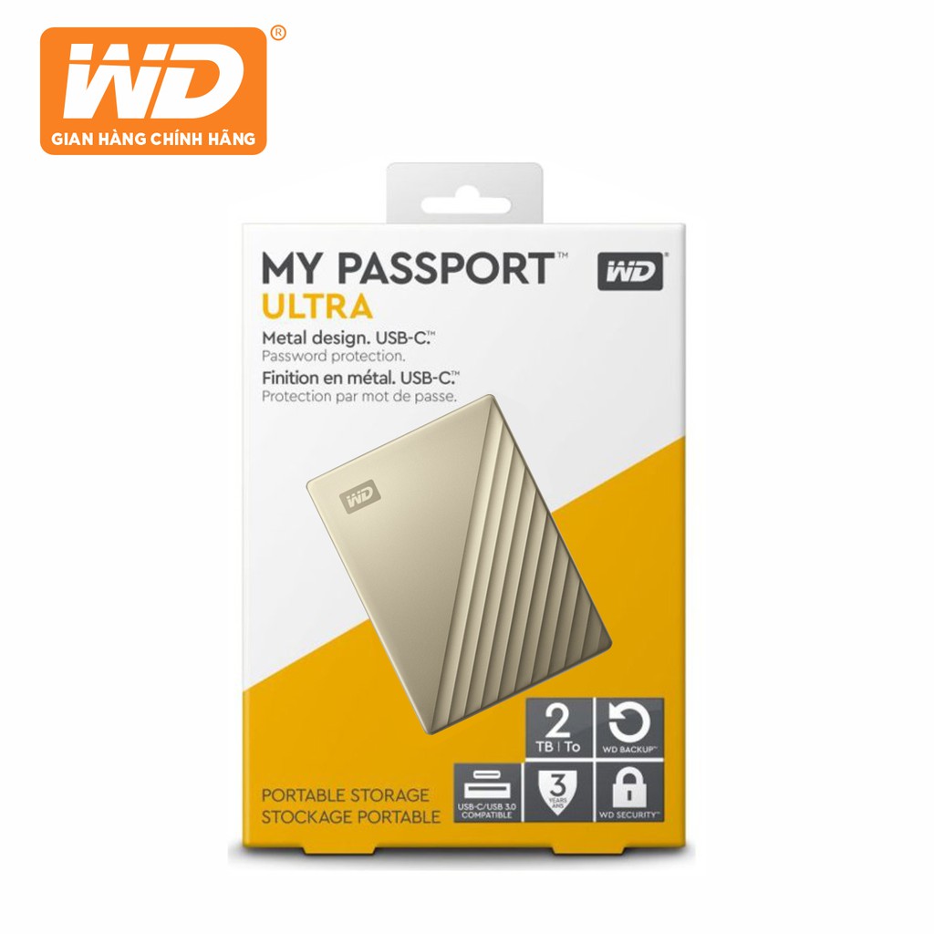 Ổ Cứng Di Động WD My Passport Ultra 2TB USB Type C - WDBFTM0040BSL-WESN - Hàng Phân Phối Chính Hãng