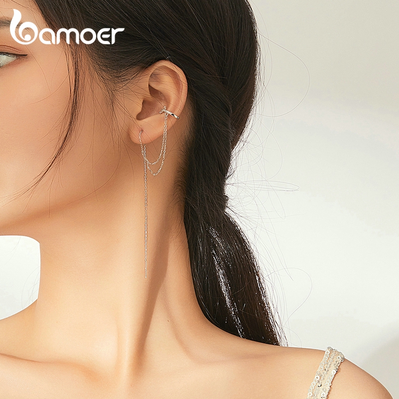 BAMOER 1 Bông Tai bạc 925 DạNg Tua Rua Hai Lớp BSE363