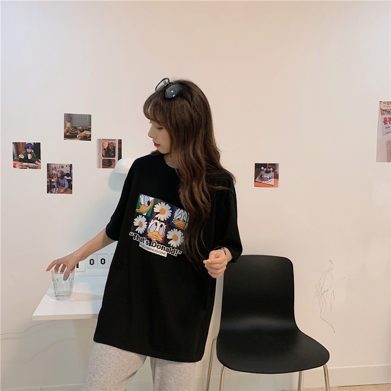 Áo thun tay lỡ form rộng unisex vịt hoa cúc / Áo phông tay lỡ Ulzzang