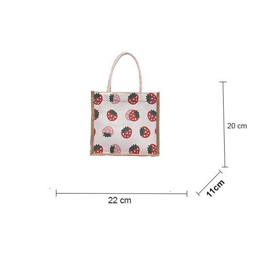 Túi cói vải mini họa tiết siêu xinh, túi xách tote canvas mẫu mới
