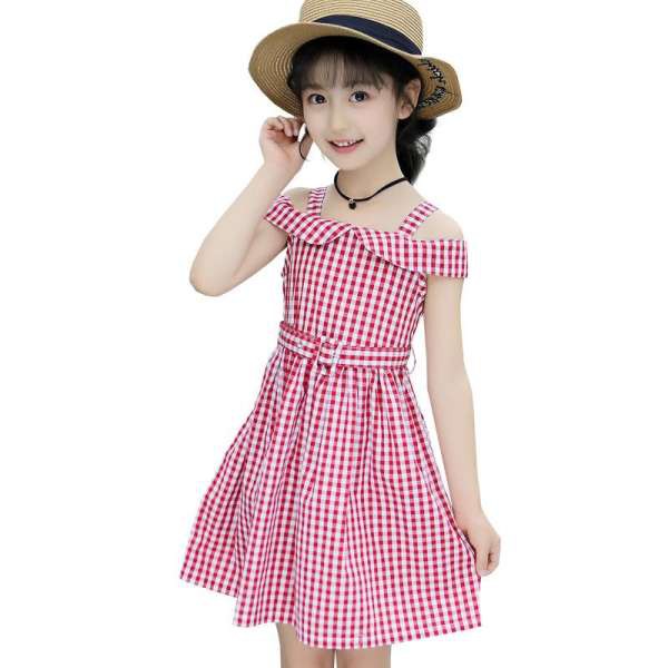 Váy cho bé gái xinh xắn đáng yêu kẻ trễ vai