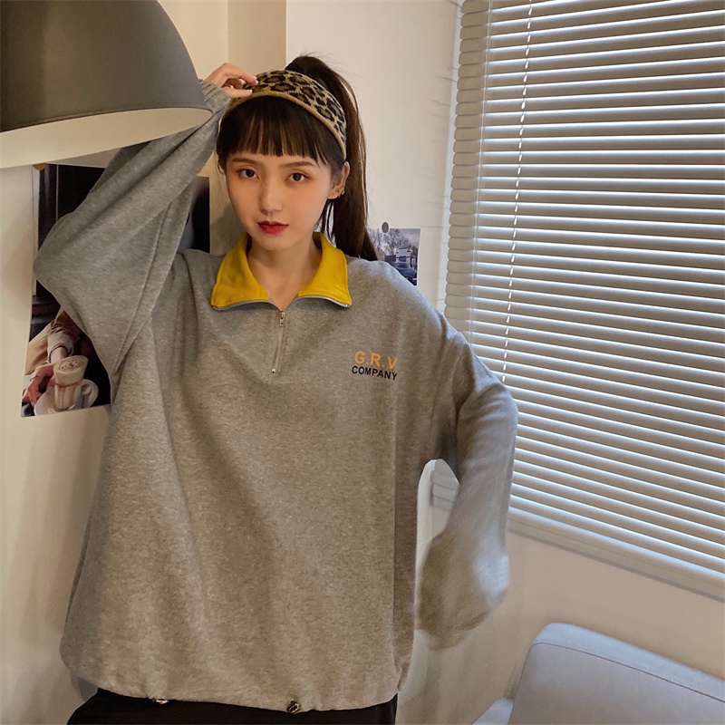 【ZHELIHANGFEI】Áo Thun POLO Tay Dài Form Rộng Theo Phong Cách Preppy Dễ Phối Đồ