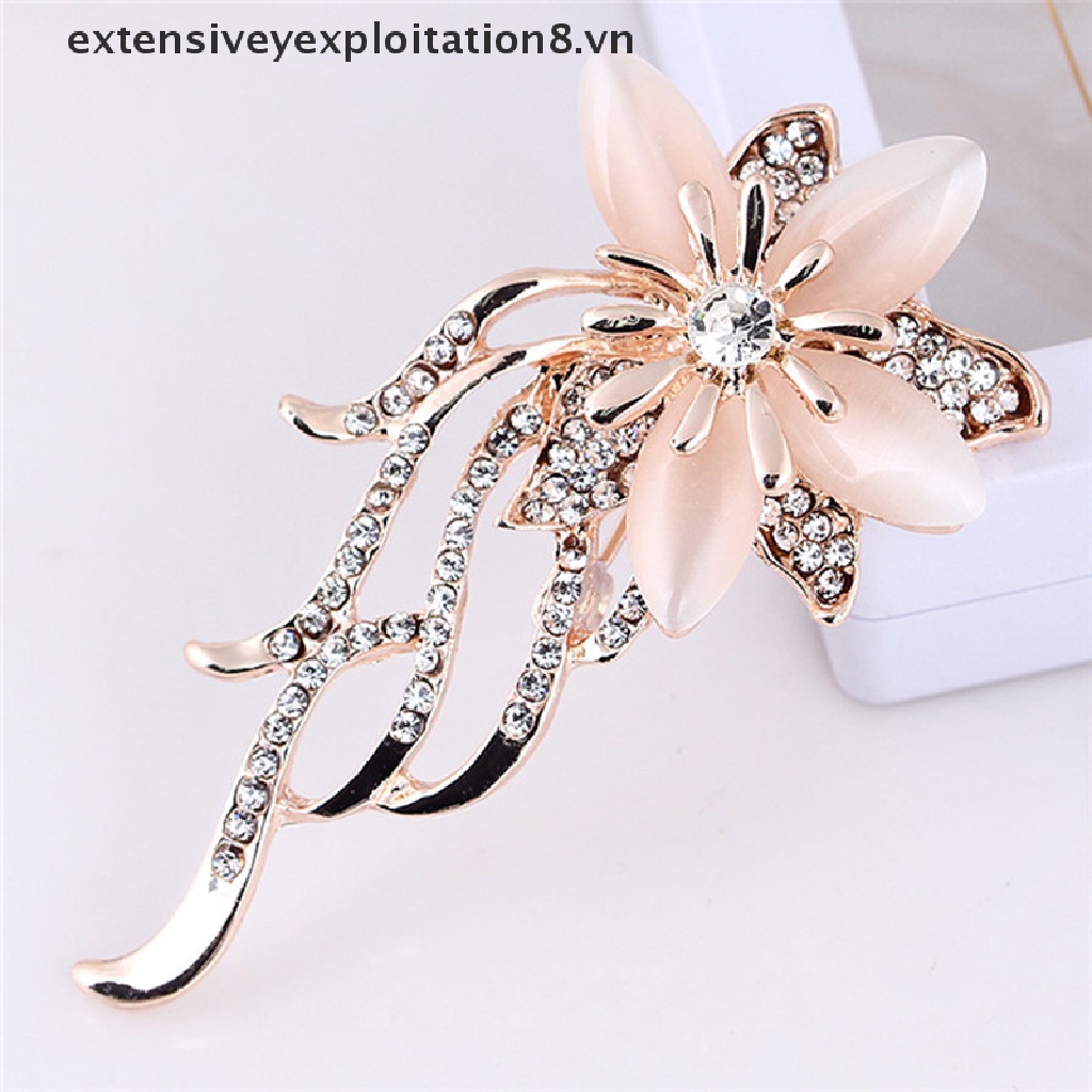 Ghim cài áo hình hoa đính đá opal nhân tạo sang trọng thời trang