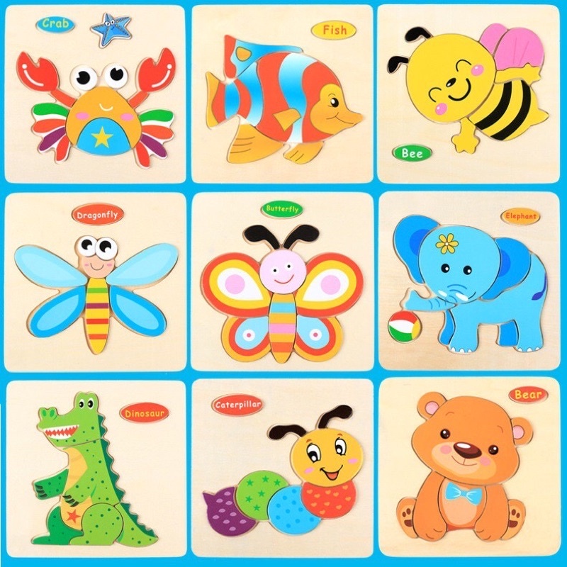 Đồ Chơi Xếp Hình, Lắp Ráp Tranh Ghép Gỗ 3D Nhiều Hình Ngộ Nghĩnh