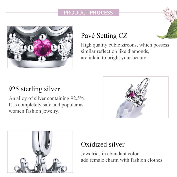 BAMOER Hạt Charm Hình Vương Miện Bằng Bạc 925 Dùng Làm Trang Sức Cho Nữ SCC1772