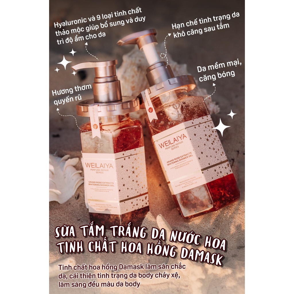 Sữa tắm Weilaiya trắng da cánh hoa hồng Damask 450ml