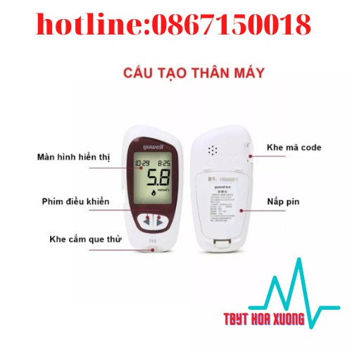 Máy đo đường huyết Yuwell 710 Kèm 10 que và 10 kim bảo hành trọn đời