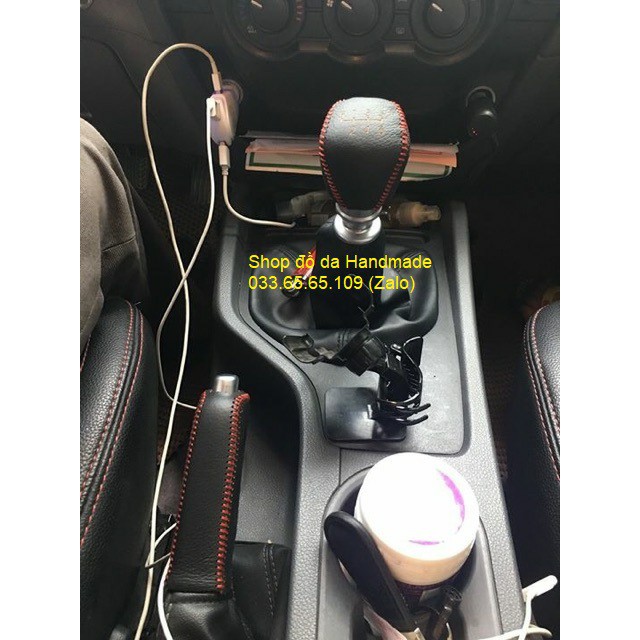Bọc da cần số + phanh tay xe Ford ranger  bằng da bò, bảo hành 12 tháng
