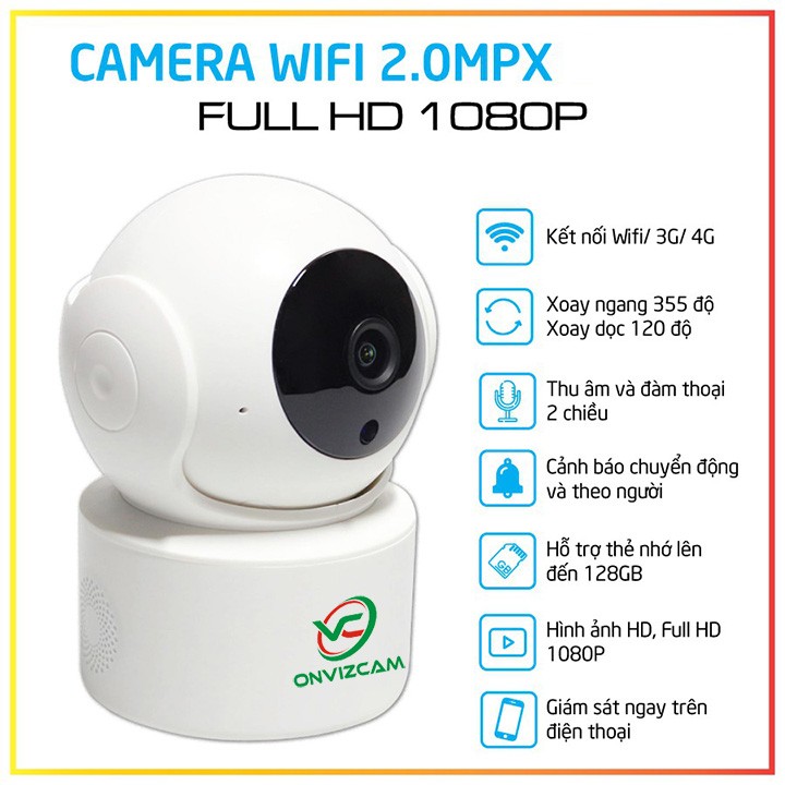 Camera IP Onvizcam V5_PRO 2.0MP-Full HD 1080p, Xoay 360 độ, đàm thoại 2 chiều, phát hiện chuyển đôngk - Tặng thẻ nhớ 32G