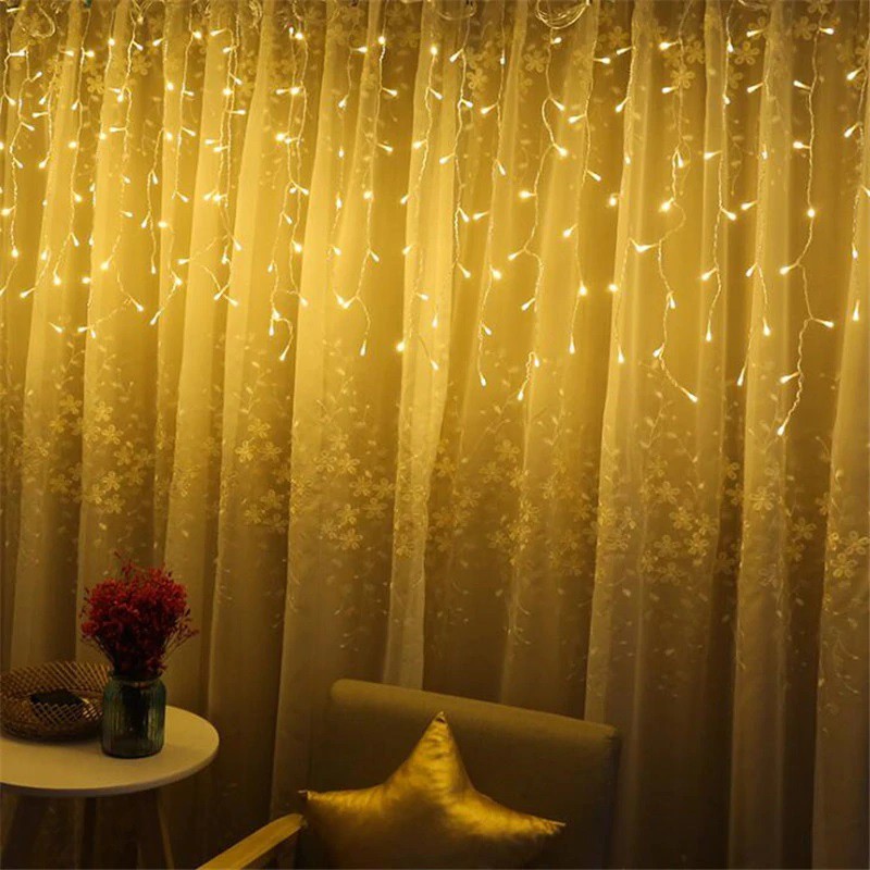 Dây Đèn Led Trang Trí Rèm Thả So Le Xen Kẽ Ngang 3m-10m Đèn Led Đom Đóm Chịu Nước Hộp Chỉnh 8 Chế Độ Chớp Nháy