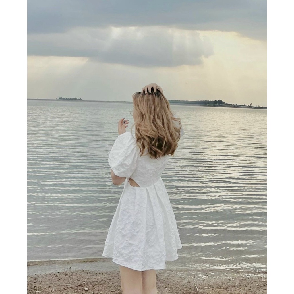 Đầm Xòe Cổ Vuông Dáng Ngắn Dự Tiệc Thiết Kế Sexy Khoét Eo Cực Xinh Màu Trắng | ROSE CLOTHING D0520