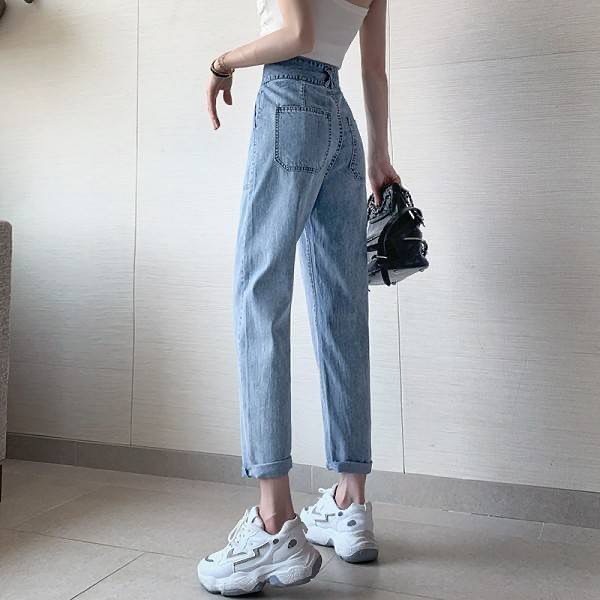 [ FREESHIP ] QUẦN BAGGY JEAN NỮ LƯNG CAO 2 TÚI TRƯỚC ĐĨA CHÉO MÀU XANH NHẠT CAO CẤP UTI SIÊU PHONG CÁCH