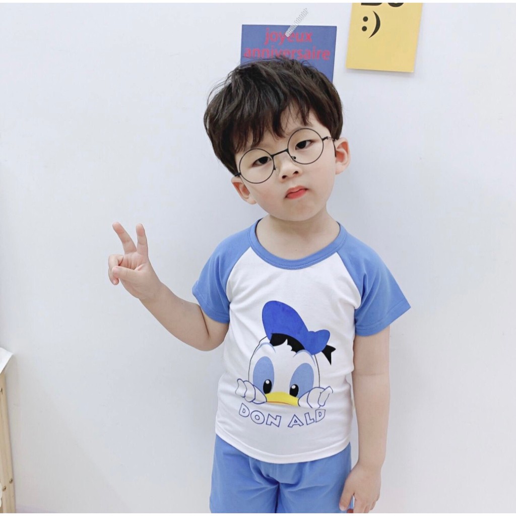 BỘ THUN CỘC TAY HÈ CHẤT COTTON ĐỦ MÀU IN HÌNH MICKEY, DONAN  BÉ TRAI BÉ GÁI 1-5 TUỔI ĐỒ BỘ CHO BÉ MẶC NHÀ CỘC TAY