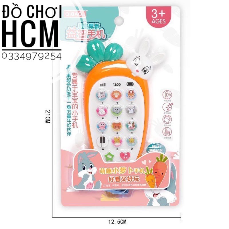 [HOT-KÈM PIN] Đồ chơi điện thoại thỏ cà rốt vui nhộn có đèn nhạc, đồ chơi thông minh dành cho bé thích thỏ con, củ cải