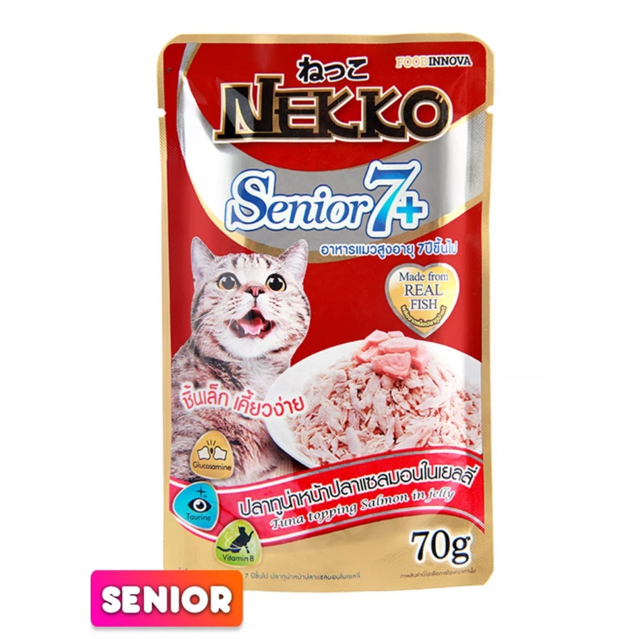 Pate Nekko cho mèo lớn tuổi vị cá ngừ topping cá hồi - dạng thạch ( 70g )