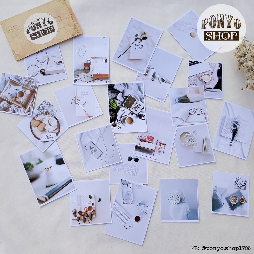 Set 21 sticker nhãn dán ảnh phong cách Instagram (Màu Trắng) trang trí Scrapbook/Planner