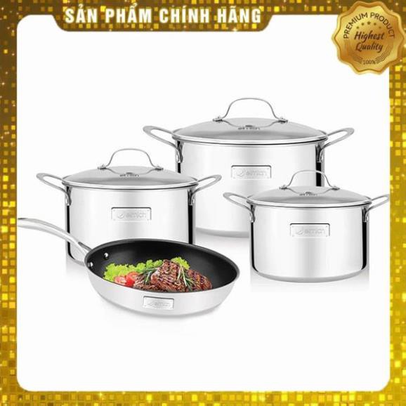 BỘ NỒI CHẢO INOX ELMICH 3742 , 3 LỚP ĐÁY LIỀN TRI-MAX 3742  4 CHIẾC SIZE 18CM, 20CM, 26CM VÀ CHẢO 26CM