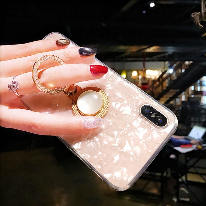 Ốp điện thoại họa tiết đá hoa cương vỏ sò kèm giá đỡ chuyên dụng cho iPhone 6 6s 7 8 plus x