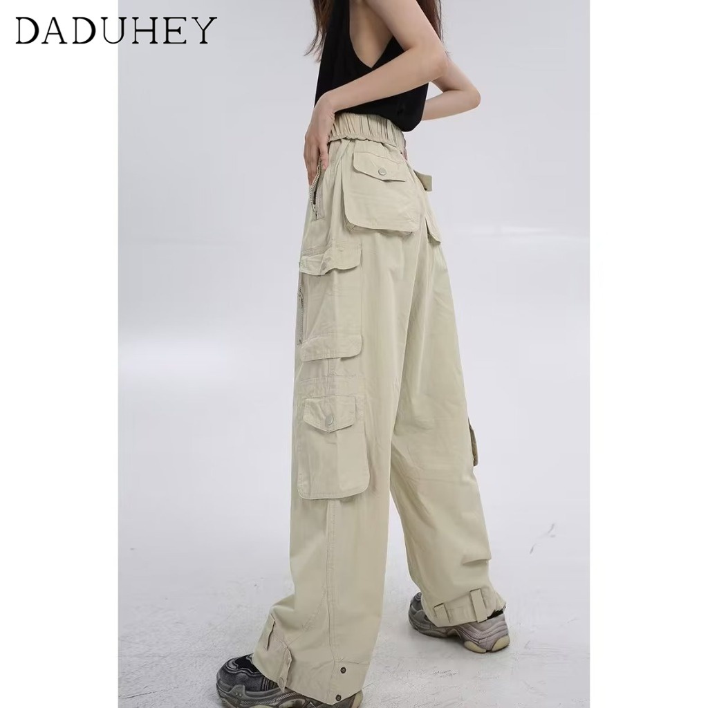DaDuHey Men's And Women's Same Solid Color Wide Leg Loose Adjustable Ankle Banded Pants Trendy Stylish Multi-Pocket Casual Working Pants