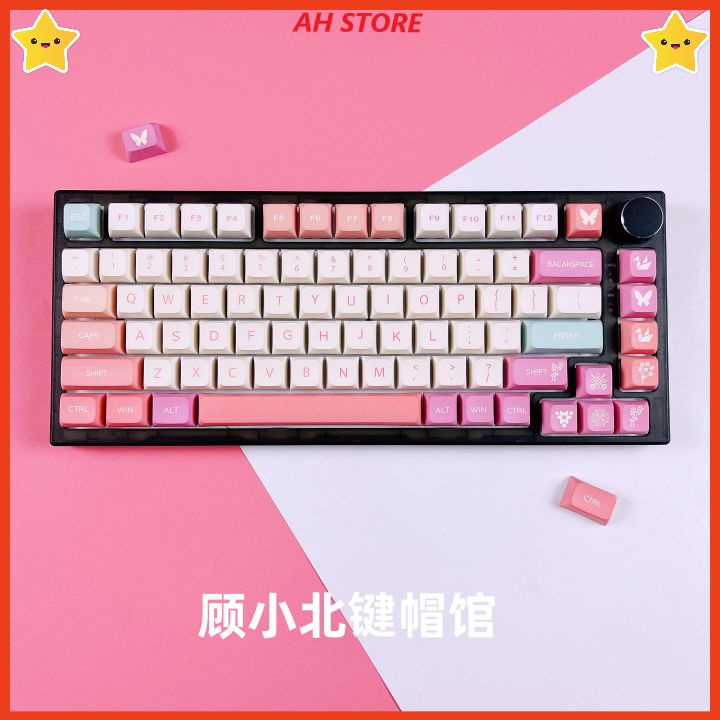 Keycap Pink White XDA profile in dyesub 126 nút cho bàn phím cơ layout 61/64/68/75/84/87/96/980/100/104/108
